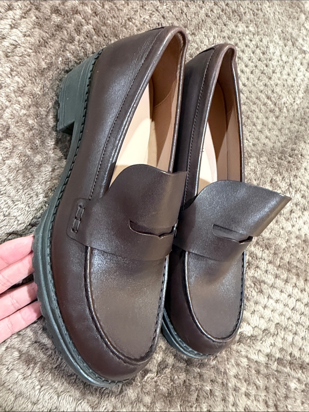 NEW Cole Haan Women's Brown Camea Lug sole Leather Penny Loafers